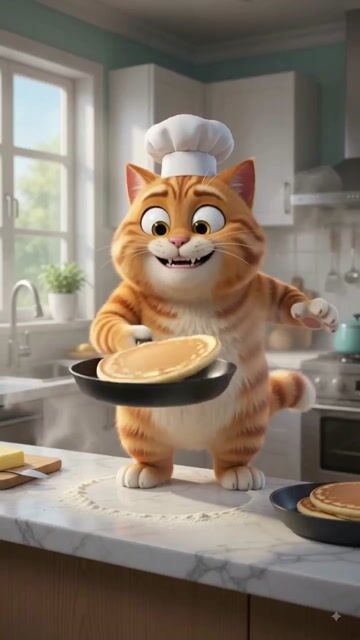 When Master Chef Cat Tries to Flip a Pancake! 🐱🍳🥞 #shorts #FunnyCat #ChefCat #CartoonComedy #AnimationShorts #ViralShorts