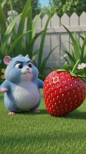When the Hamster Tries to Lift a Giant Strawberry! 🐹🍓💥 #shorts #FunnyHamster #StrawberryLover #CartoonComedy