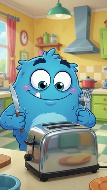 When the Toaster Attacks Back! 🍞💥💙 #shorts #FunnyMonster #ToasterFail #CartoonComedy #AnimationShorts #ViralShorts