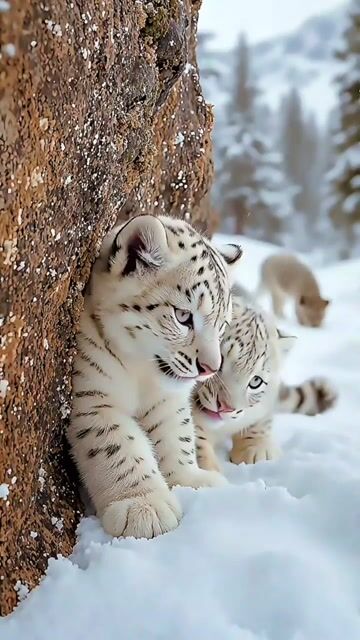 Title: Snow Leopard Cubs in a Winter Wonderland 🐆❄️

Description:
A breathtaking moment with adorable snow leopard cubs surrounded by snowy mountains